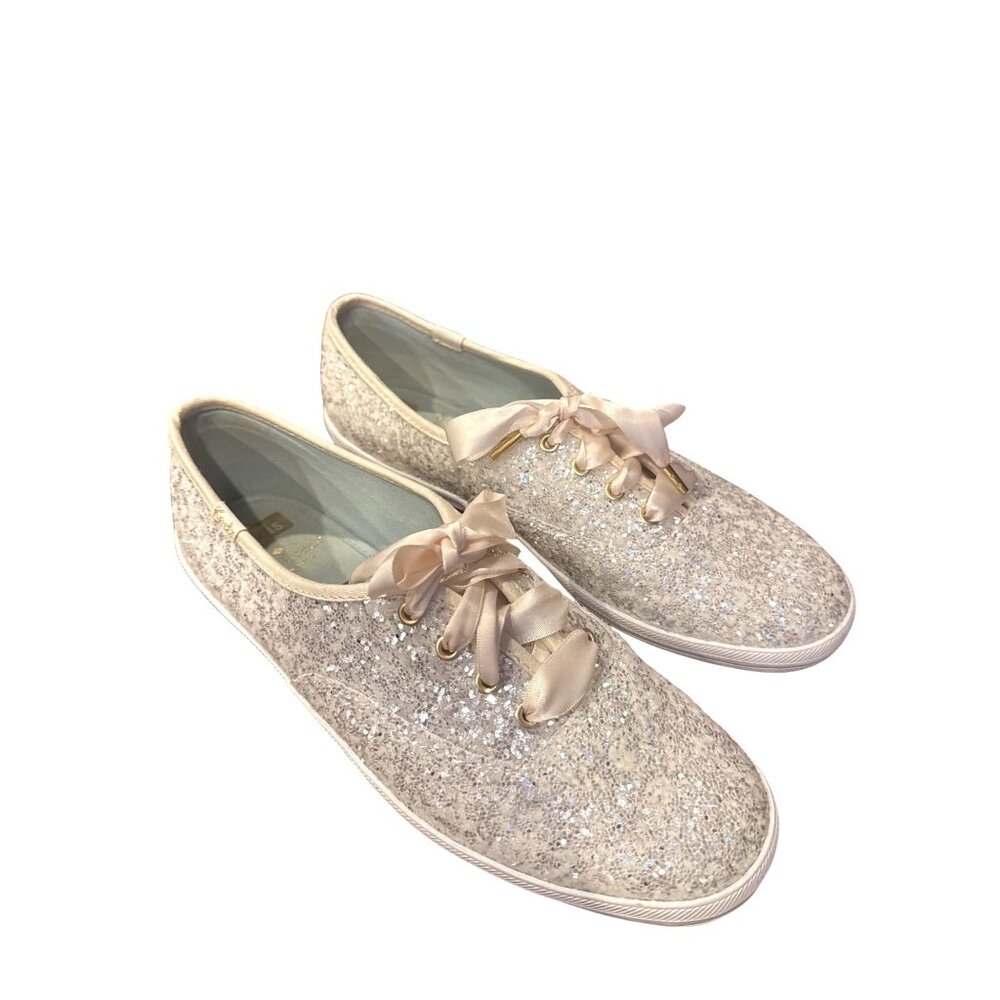 Keds x Kate Spade Glitter Sneakers Women's 8.5 Champagne Gold Satin Laces Bridal